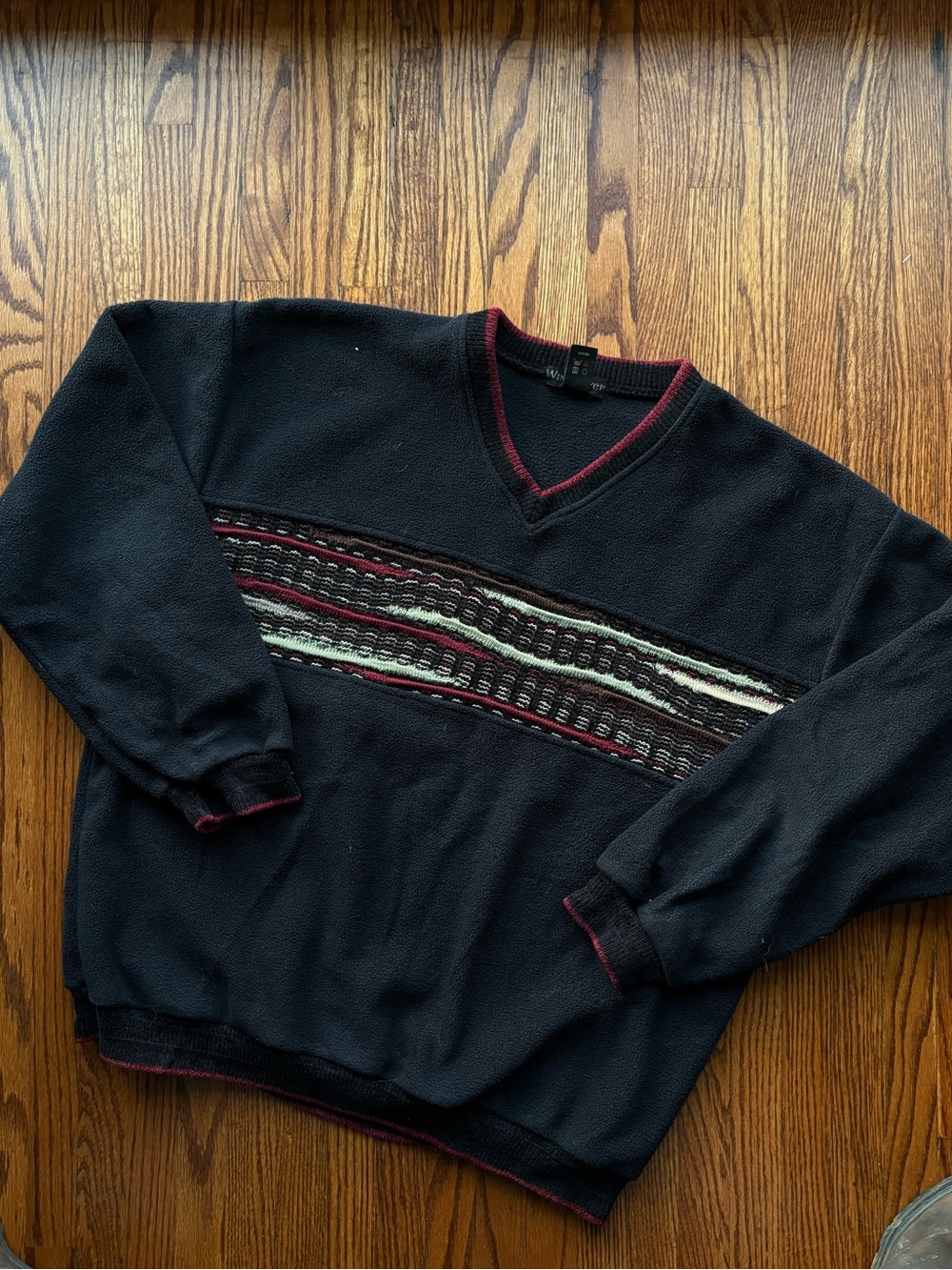 Men's V-Neck Sweater in Black with Marled Stripe